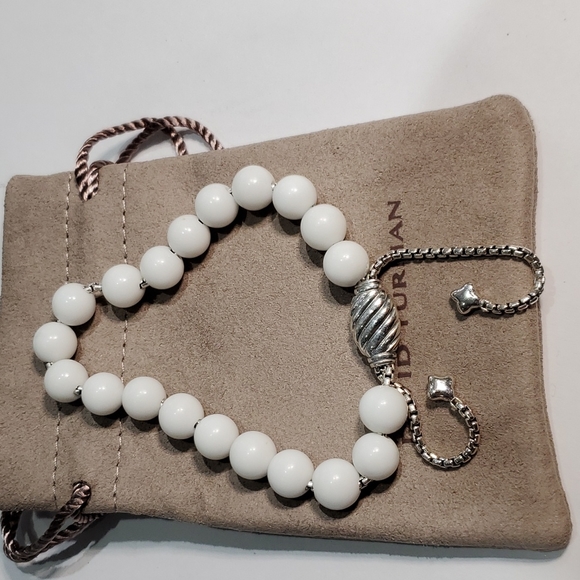 David Yurman White Agate 8mm Spiritual Beaded Bracelet Sterling Silver - Picture 4 of 8